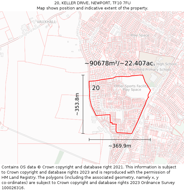 20, KELLER DRIVE, NEWPORT, TF10 7FU: Plot and title map