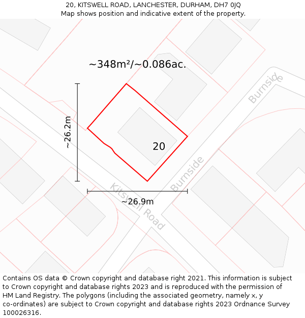 20, KITSWELL ROAD, LANCHESTER, DURHAM, DH7 0JQ: Plot and title map