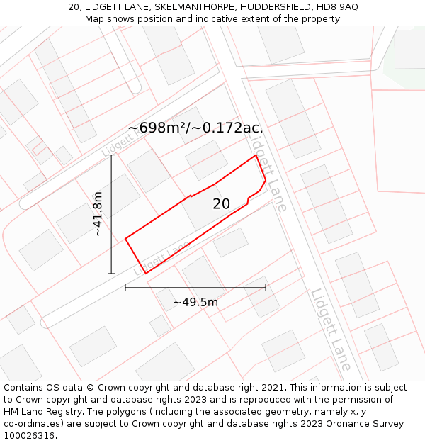 20, LIDGETT LANE, SKELMANTHORPE, HUDDERSFIELD, HD8 9AQ: Plot and title map
