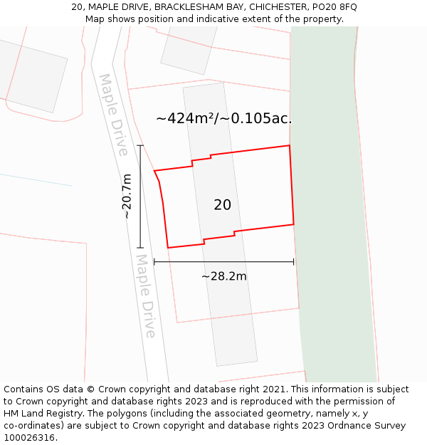 20, MAPLE DRIVE, BRACKLESHAM BAY, CHICHESTER, PO20 8FQ: Plot and title map