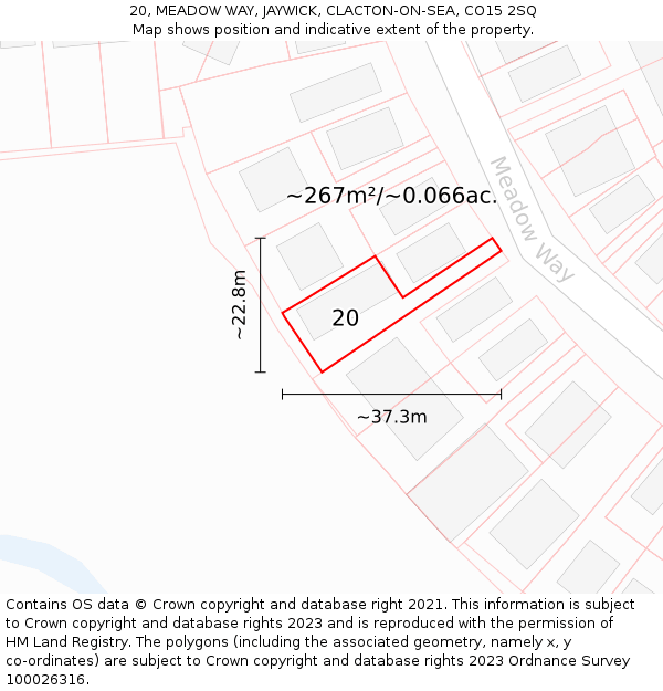 20, MEADOW WAY, JAYWICK, CLACTON-ON-SEA, CO15 2SQ: Plot and title map