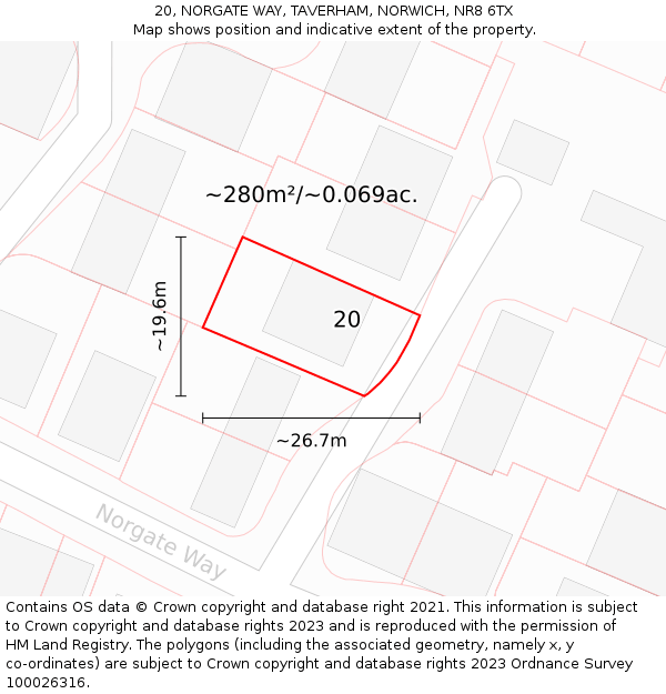 20, NORGATE WAY, TAVERHAM, NORWICH, NR8 6TX: Plot and title map