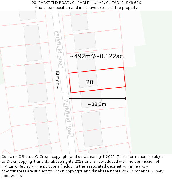 20, PARKFIELD ROAD, CHEADLE HULME, CHEADLE, SK8 6EX: Plot and title map