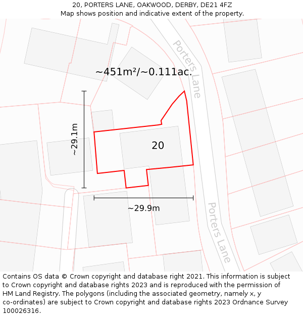 20, PORTERS LANE, OAKWOOD, DERBY, DE21 4FZ: Plot and title map