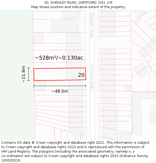 20, SHENLEY ROAD, DARTFORD, DA1 1YE: Plot and title map