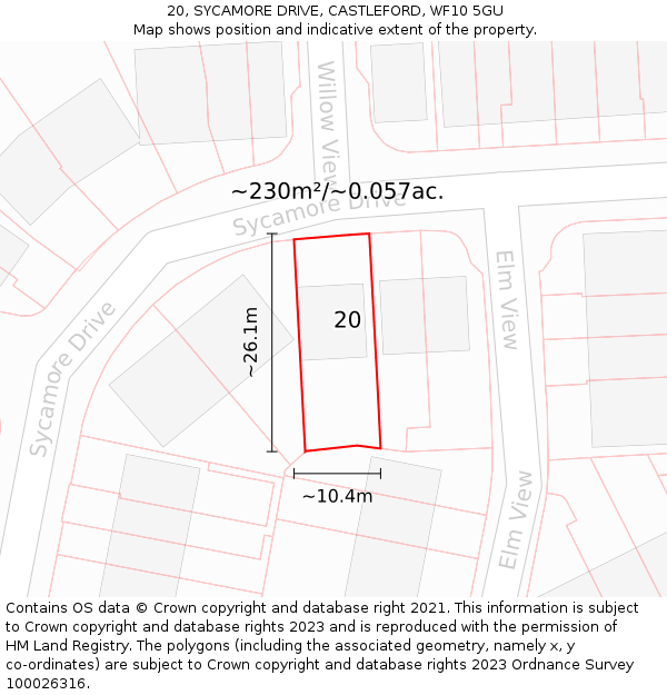 20, SYCAMORE DRIVE, CASTLEFORD, WF10 5GU: Plot and title map