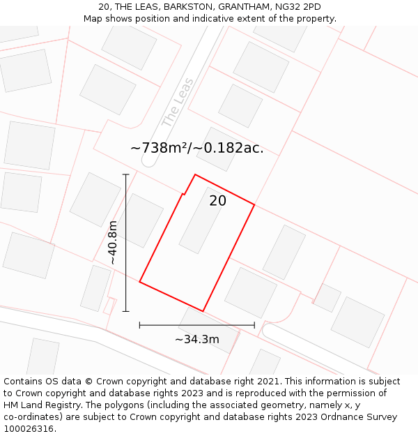 20, THE LEAS, BARKSTON, GRANTHAM, NG32 2PD: Plot and title map