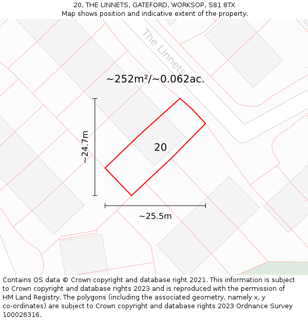 20, THE LINNETS, GATEFORD, WORKSOP, S81 8TX: Plot and title map