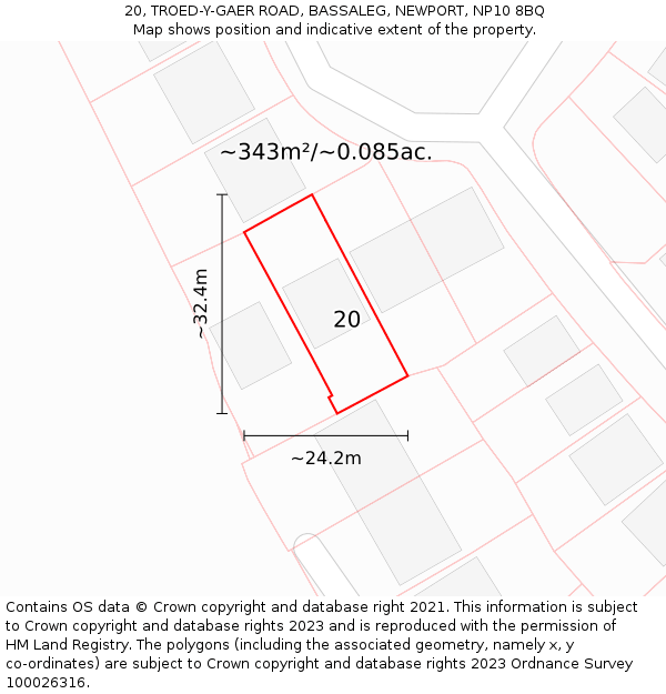 20, TROED-Y-GAER ROAD, BASSALEG, NEWPORT, NP10 8BQ: Plot and title map