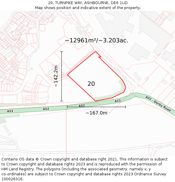 20, TURNPIKE WAY, ASHBOURNE, DE6 1UD: Plot and title map