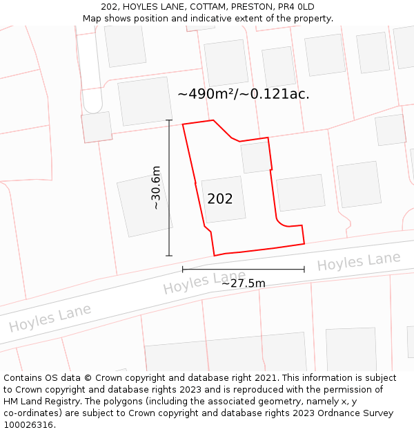 202, HOYLES LANE, COTTAM, PRESTON, PR4 0LD: Plot and title map