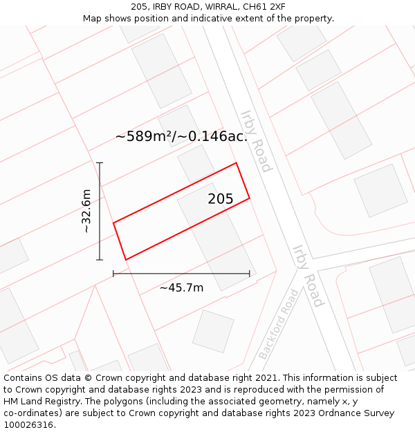 205, IRBY ROAD, WIRRAL, CH61 2XF: Plot and title map