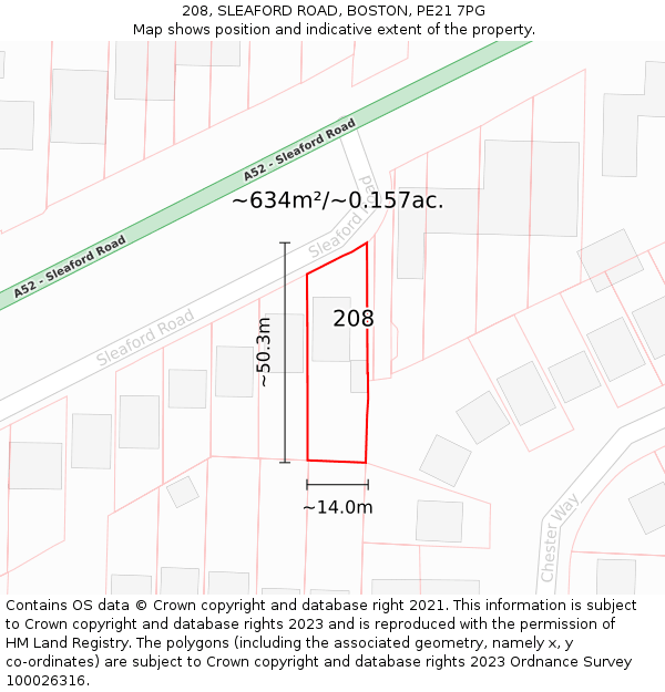 208, SLEAFORD ROAD, BOSTON, PE21 7PG: Plot and title map