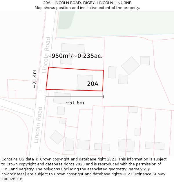 20A, LINCOLN ROAD, DIGBY, LINCOLN, LN4 3NB: Plot and title map