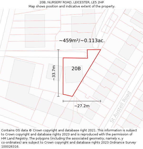 20B, NURSERY ROAD, LEICESTER, LE5 2HP: Plot and title map