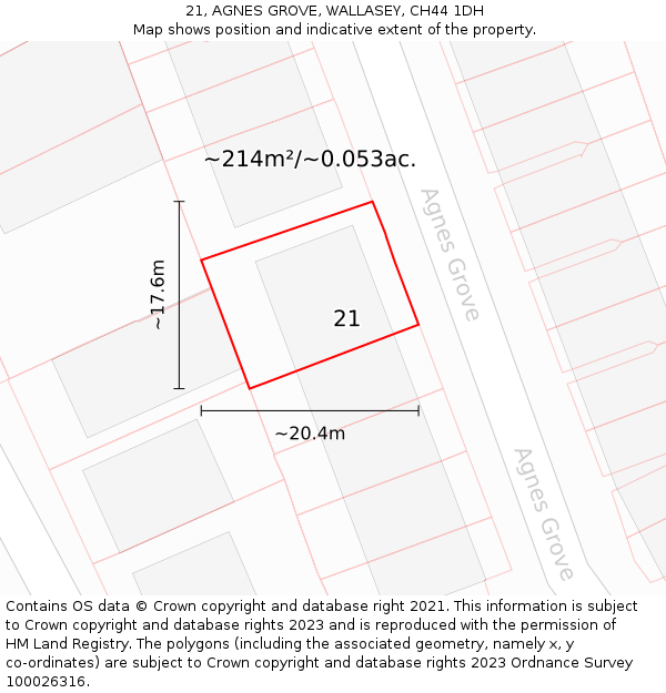 21, AGNES GROVE, WALLASEY, CH44 1DH: Plot and title map