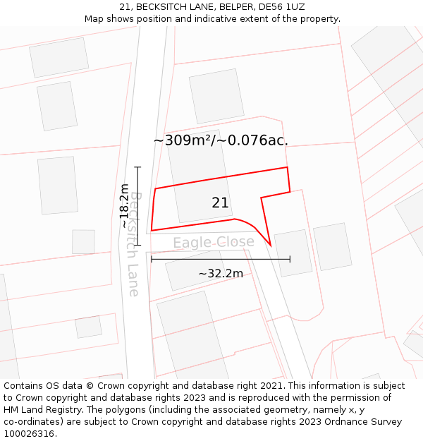 21, BECKSITCH LANE, BELPER, DE56 1UZ: Plot and title map