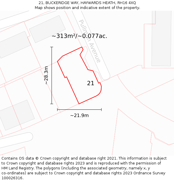 21, BUCKERIDGE WAY, HAYWARDS HEATH, RH16 4XQ: Plot and title map