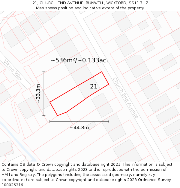 21, CHURCH END AVENUE, RUNWELL, WICKFORD, SS11 7HZ: Plot and title map