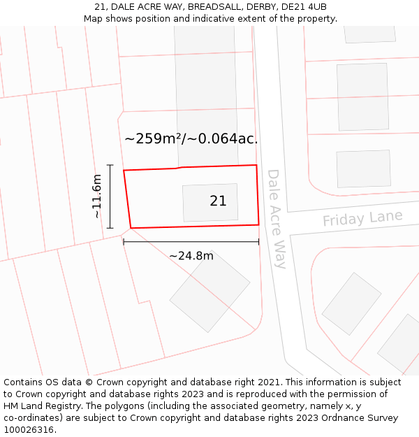 21, DALE ACRE WAY, BREADSALL, DERBY, DE21 4UB: Plot and title map