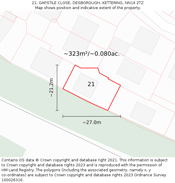 21, GAPSTILE CLOSE, DESBOROUGH, KETTERING, NN14 2TZ: Plot and title map