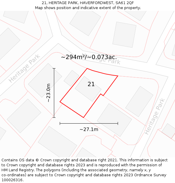 21, HERITAGE PARK, HAVERFORDWEST, SA61 2QF: Plot and title map