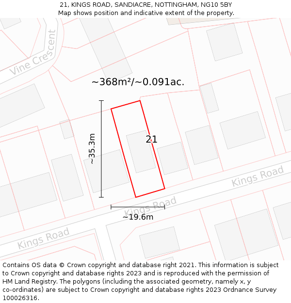 21, KINGS ROAD, SANDIACRE, NOTTINGHAM, NG10 5BY: Plot and title map