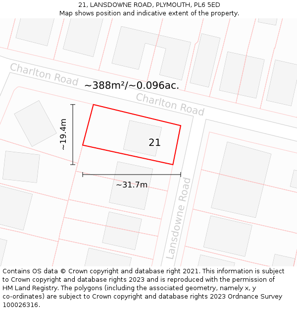 21, LANSDOWNE ROAD, PLYMOUTH, PL6 5ED: Plot and title map