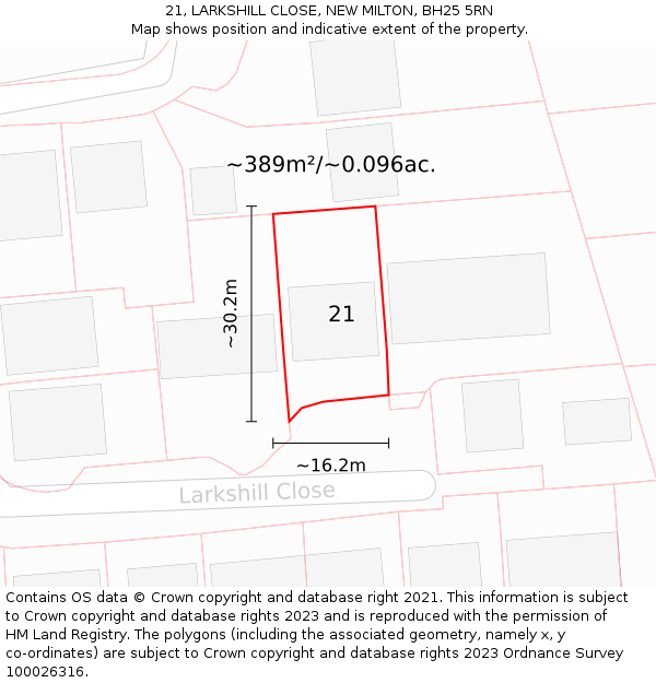 21, LARKSHILL CLOSE, NEW MILTON, BH25 5RN: Plot and title map