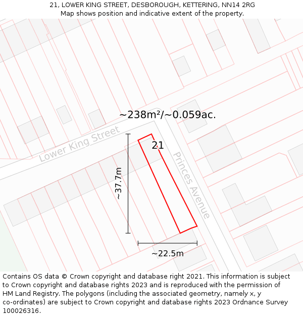 21, LOWER KING STREET, DESBOROUGH, KETTERING, NN14 2RG: Plot and title map