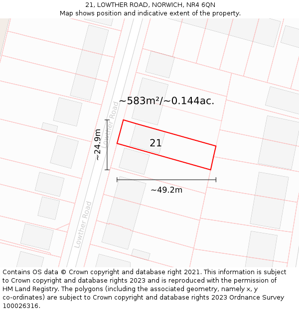 21, LOWTHER ROAD, NORWICH, NR4 6QN: Plot and title map