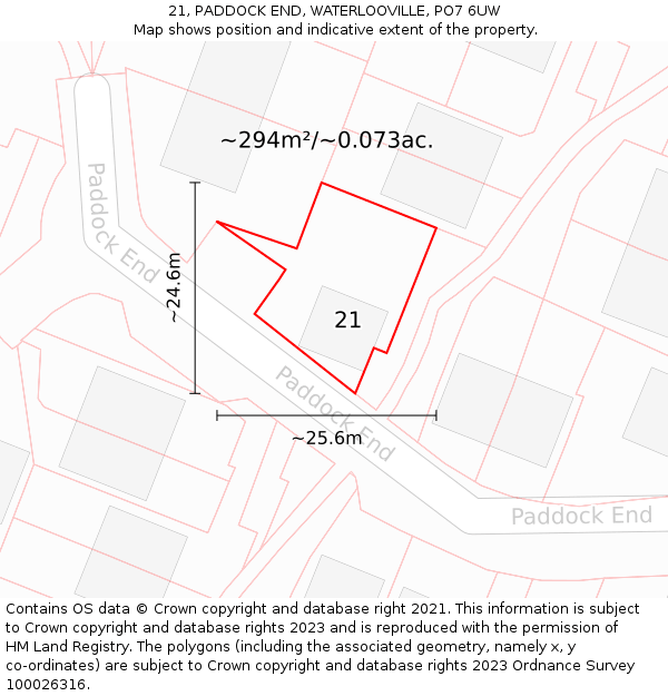 21, PADDOCK END, WATERLOOVILLE, PO7 6UW: Plot and title map