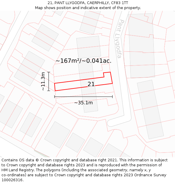 21, PANT LLYGODFA, CAERPHILLY, CF83 1TT: Plot and title map