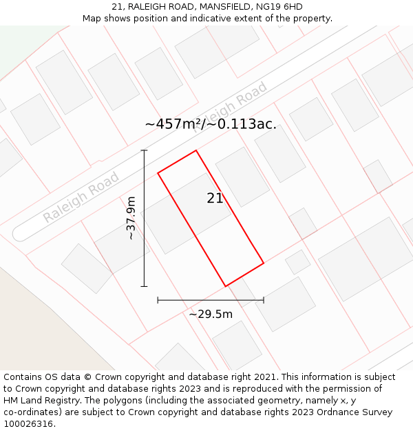 21, RALEIGH ROAD, MANSFIELD, NG19 6HD: Plot and title map