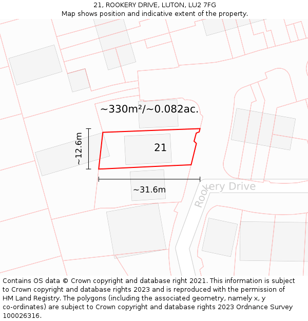 21, ROOKERY DRIVE, LUTON, LU2 7FG: Plot and title map