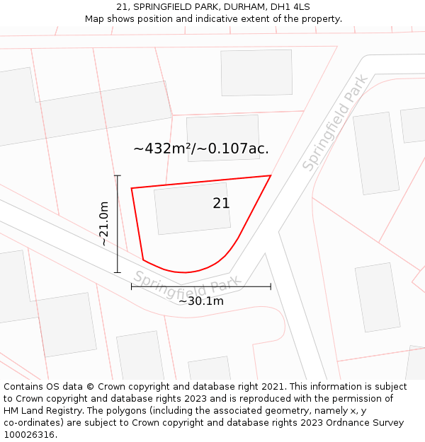 21, SPRINGFIELD PARK, DURHAM, DH1 4LS: Plot and title map