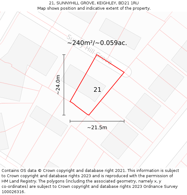 21, SUNNYHILL GROVE, KEIGHLEY, BD21 1RU: Plot and title map