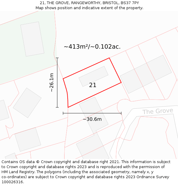 21, THE GROVE, RANGEWORTHY, BRISTOL, BS37 7PY: Plot and title map