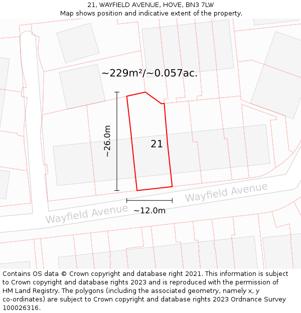 21, WAYFIELD AVENUE, HOVE, BN3 7LW: Plot and title map