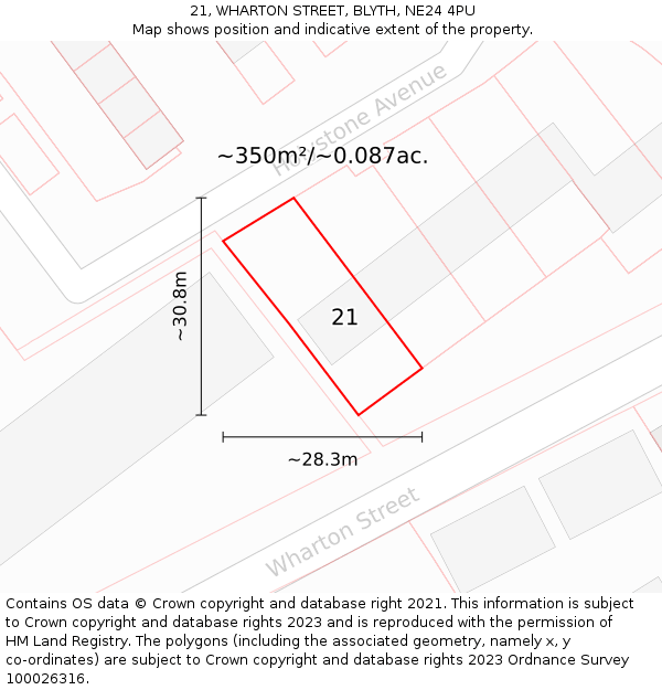 21, WHARTON STREET, BLYTH, NE24 4PU: Plot and title map