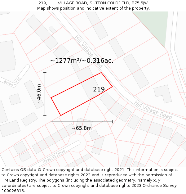 219, HILL VILLAGE ROAD, SUTTON COLDFIELD, B75 5JW: Plot and title map