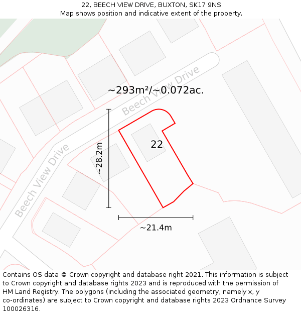 22, BEECH VIEW DRIVE, BUXTON, SK17 9NS: Plot and title map