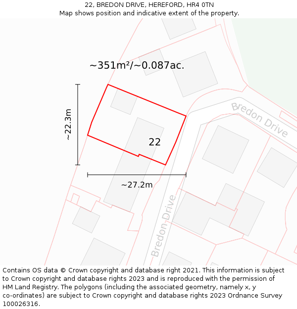 22, BREDON DRIVE, HEREFORD, HR4 0TN: Plot and title map