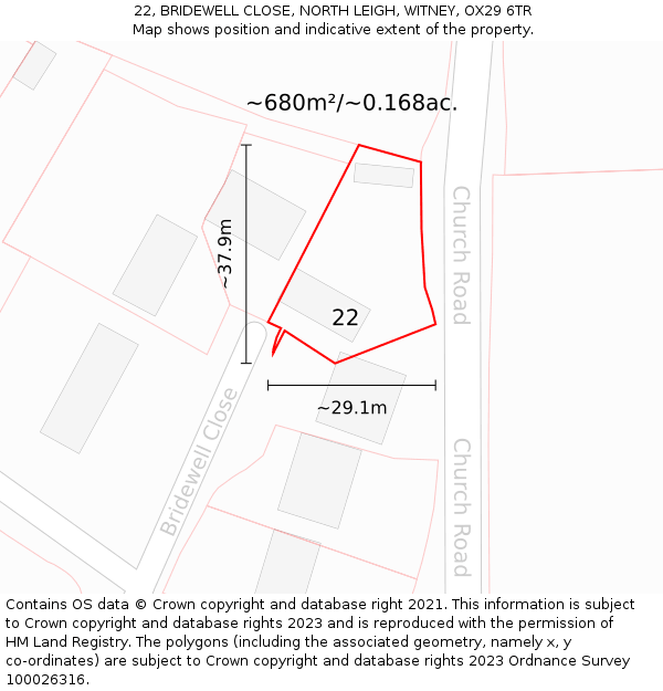 22, BRIDEWELL CLOSE, NORTH LEIGH, WITNEY, OX29 6TR: Plot and title map