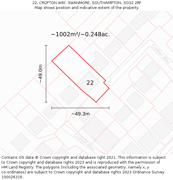 22, CROFTON WAY, SWANMORE, SOUTHAMPTON, SO32 2RF: Plot and title map