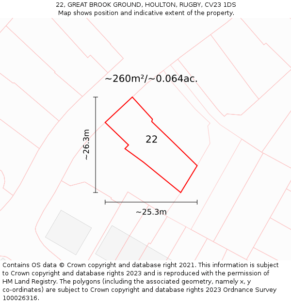 22, GREAT BROOK GROUND, HOULTON, RUGBY, CV23 1DS: Plot and title map