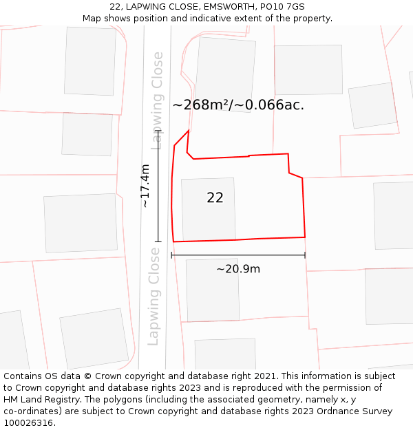 22, LAPWING CLOSE, EMSWORTH, PO10 7GS: Plot and title map