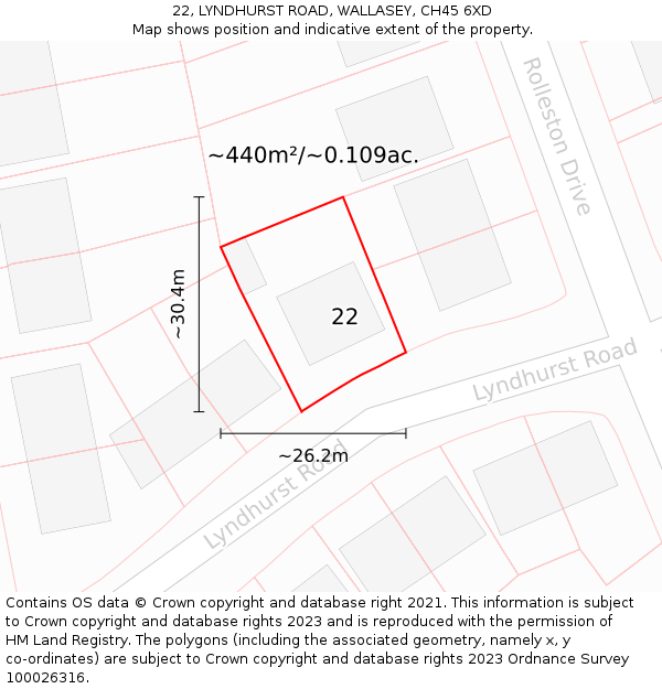 22, LYNDHURST ROAD, WALLASEY, CH45 6XD: Plot and title map