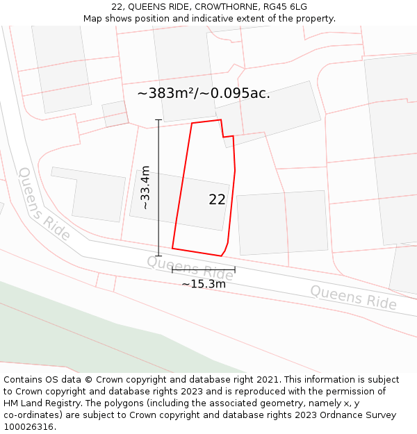 22, QUEENS RIDE, CROWTHORNE, RG45 6LG: Plot and title map