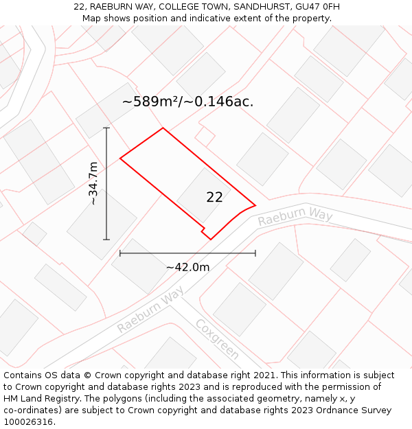 22, RAEBURN WAY, COLLEGE TOWN, SANDHURST, GU47 0FH: Plot and title map